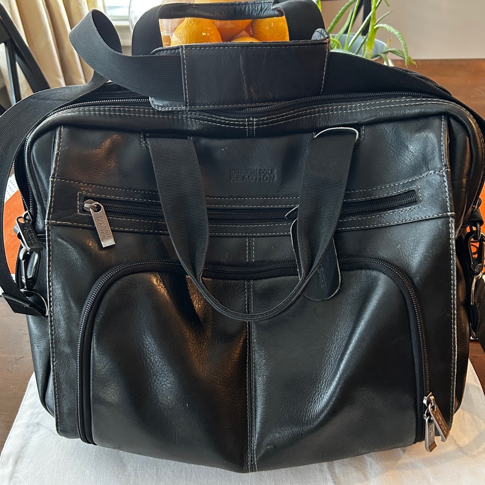 Kenneth Cole Reaction Black Leather Laptop Bag